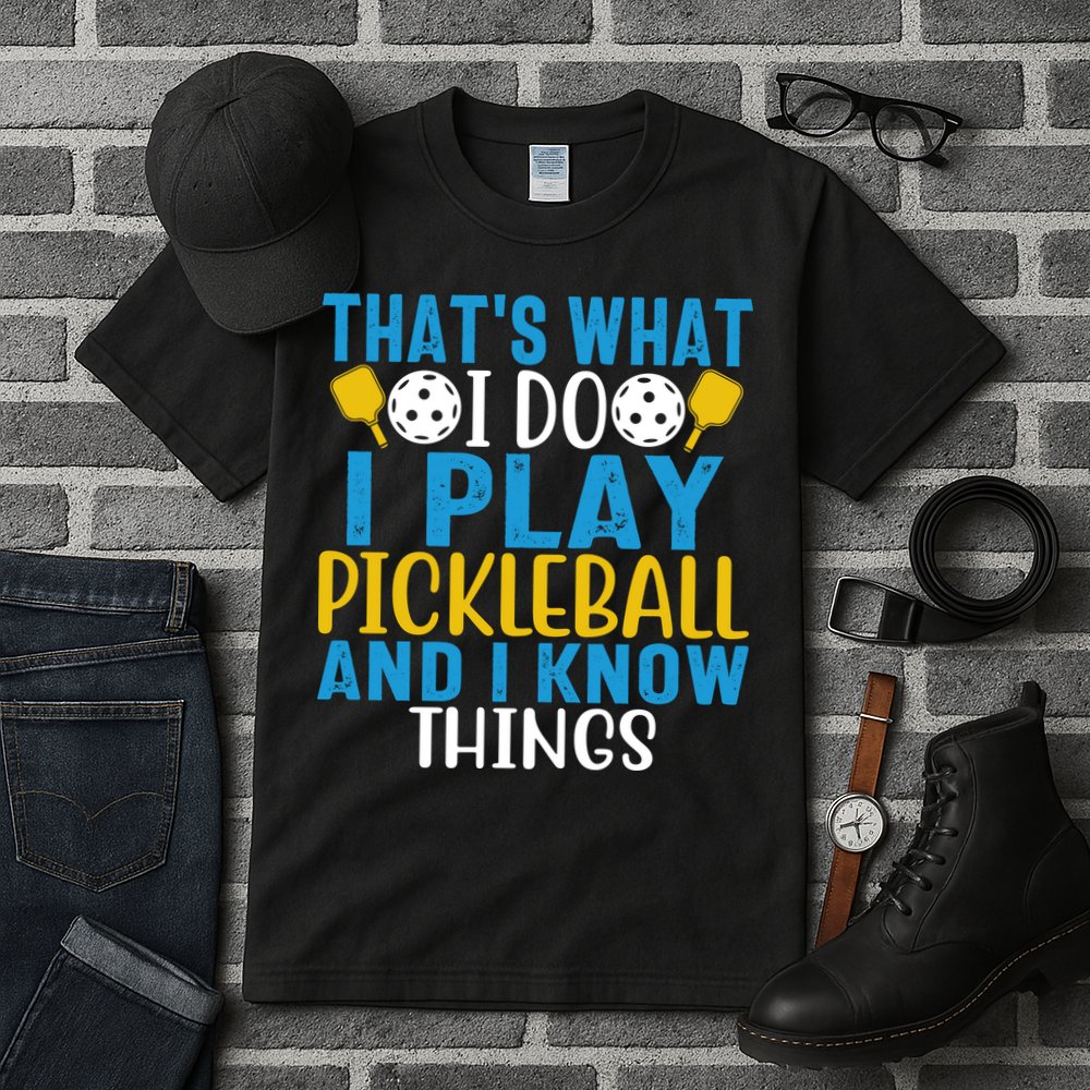 That's What I Do I Play Pickleball & Know Things, Funny Gift Tall T-Shirt