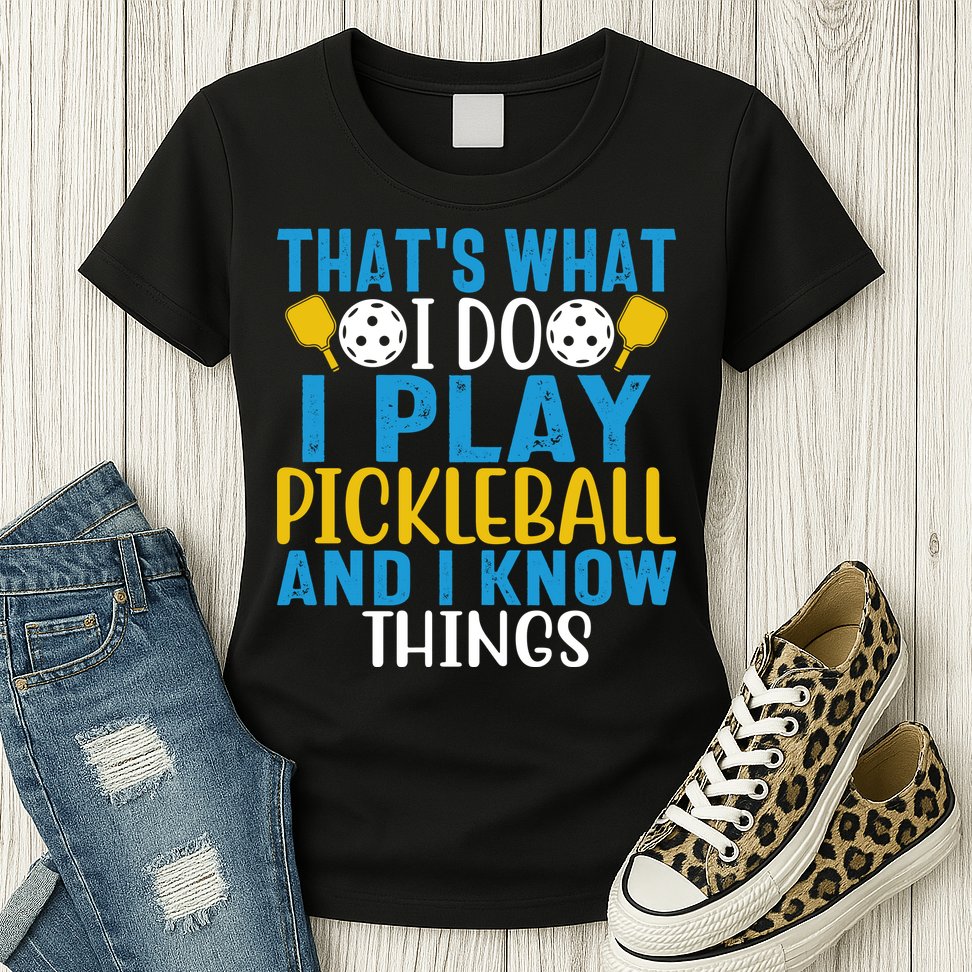 That's What I Do I Play Pickleball & Know Things, Funny Gift Womens T-Shirt