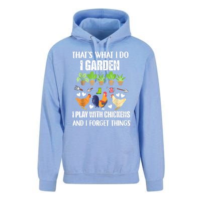 Thats What I Do I Garden I Play With Chickens Forget Things Unisex Surf Hoodie