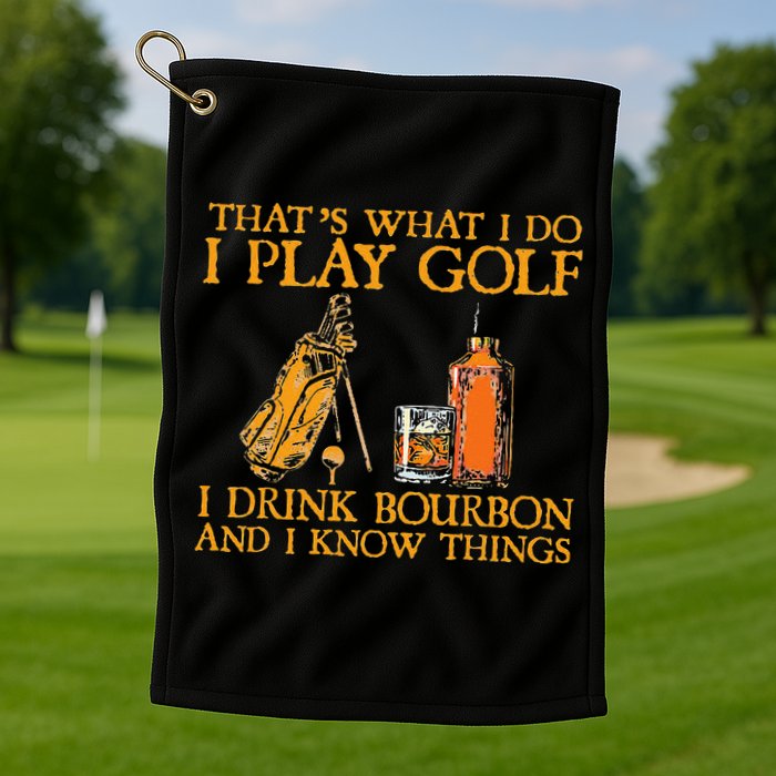 That's What I Do I Play Golf I Drink Bourbon & I Know Things Golf Towel