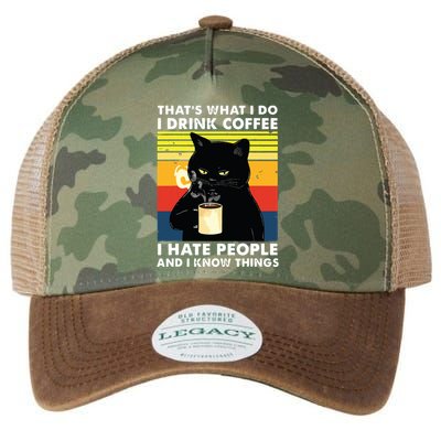 Thats What I Do I Drink Coffee I Hate People Black Cat Legacy Tie Dye Trucker Hat