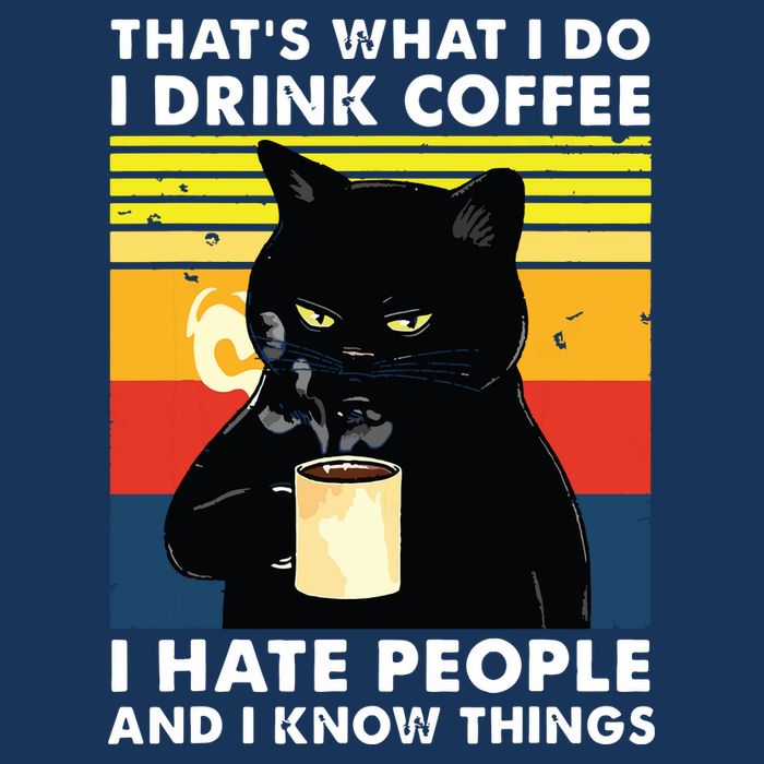Thats What I Do I Drink Coffee I Hate People Black Cat Drawstring Bag