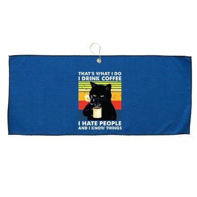 Thats What I Do I Drink Coffee I Hate People Black Cat Large Microfiber Waffle Golf Towel