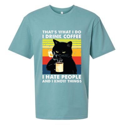 Thats What I Do I Drink Coffee I Hate People Black Cat Sueded Cloud Jersey T-Shirt