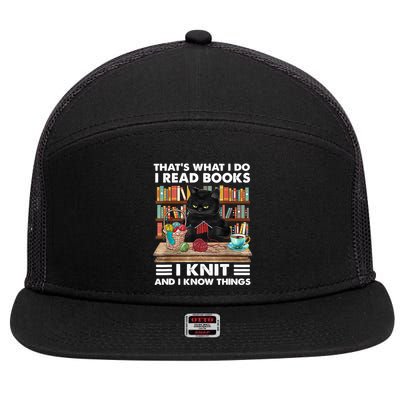 That What I Do I Read Books I Knit A Funny Cat Knitting Gift 7 Panel Mesh Trucker Snapback Hat