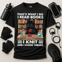 That What I Do I Read Books I Knit A Funny Cat Knitting Gift Cooling Performance Crew T-Shirt