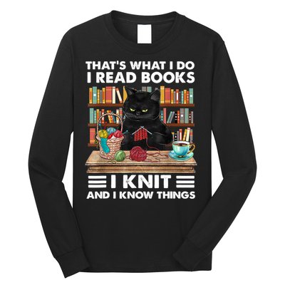 That What I Do I Read Books I Knit A Funny Cat Knitting Gift Long Sleeve Shirt