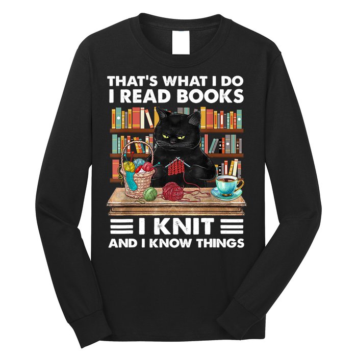 That What I Do I Read Books I Knit A Funny Cat Knitting Gift Long Sleeve Shirt