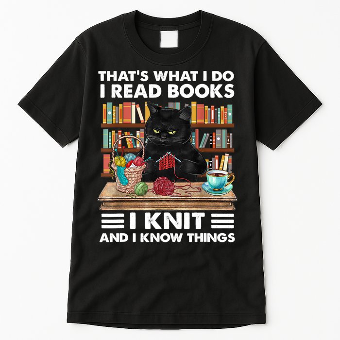 That What I Do I Read Books I Knit A Funny Cat Knitting Gift Tall T-Shirt