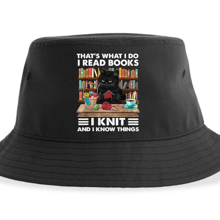 That What I Do I Read Books I Knit A Funny Cat Knitting Gift Sustainable Bucket Hat