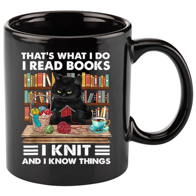 That What I Do I Read Books I Knit A Funny Cat Knitting Gift 11oz C Handle Ceramic Mug