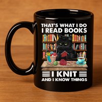 That What I Do I Read Books I Knit A Funny Cat Knitting Gift 11oz C Handle Ceramic Mug
