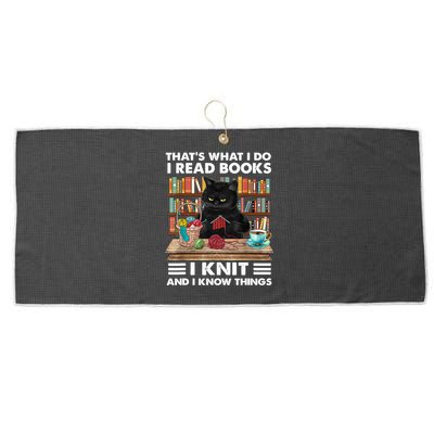 That What I Do I Read Books I Knit A Funny Cat Knitting Gift Large Microfiber Waffle Golf Towel