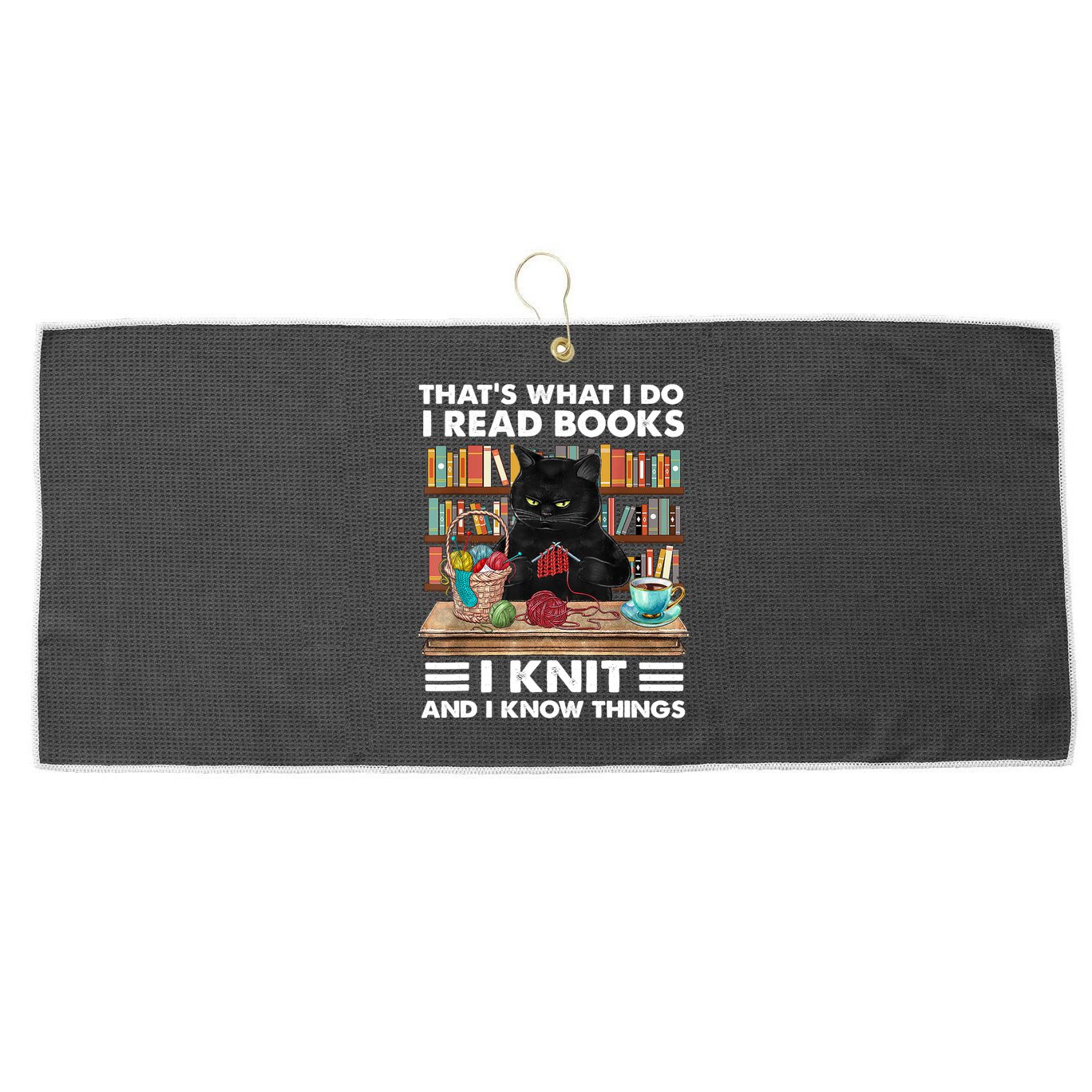 That What I Do I Read Books I Knit A Funny Cat Knitting Gift Large Microfiber Waffle Golf Towel