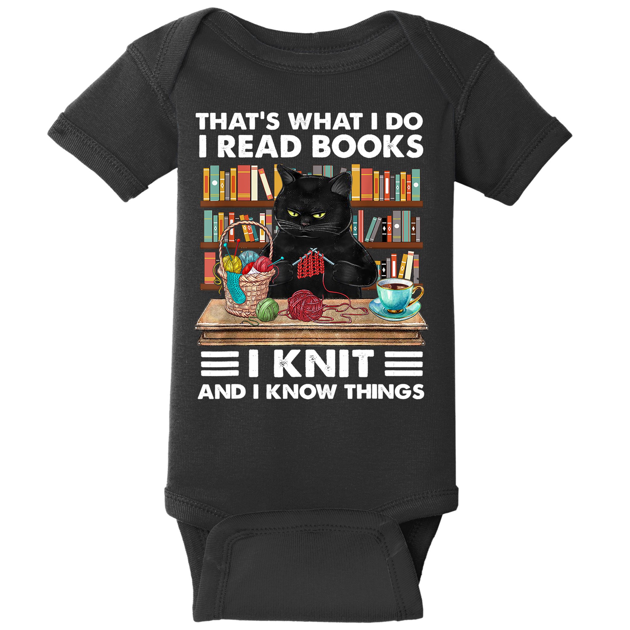 That What I Do I Read Books I Knit A Funny Cat Knitting Gift Baby Bodysuit