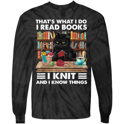 That What I Do I Read Books I Knit A Funny Cat Knitting Gift Tie-Dye Long Sleeve Shirt