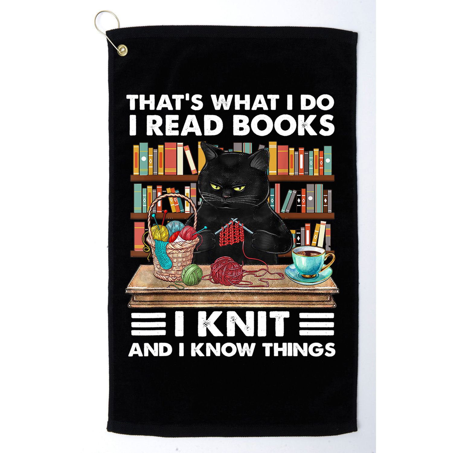 That What I Do I Read Books I Knit A Funny Cat Knitting Gift Golf Towel