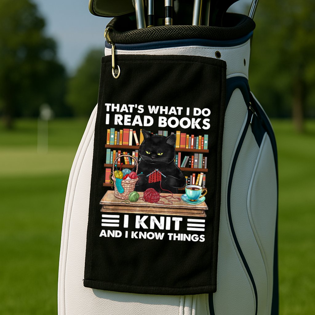 That What I Do I Read Books I Knit A Funny Cat Knitting Gift Golf Towel