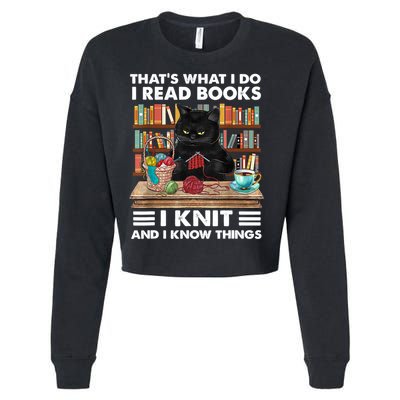 That What I Do I Read Books I Knit A Funny Cat Knitting Gift Cropped Pullover Crew