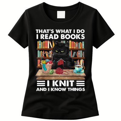 That What I Do I Read Books I Knit A Funny Cat Knitting Gift Womens T-Shirt