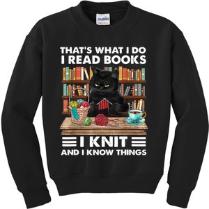 That What I Do I Read Books I Knit A Funny Cat Knitting Gift Kids Sweatshirt