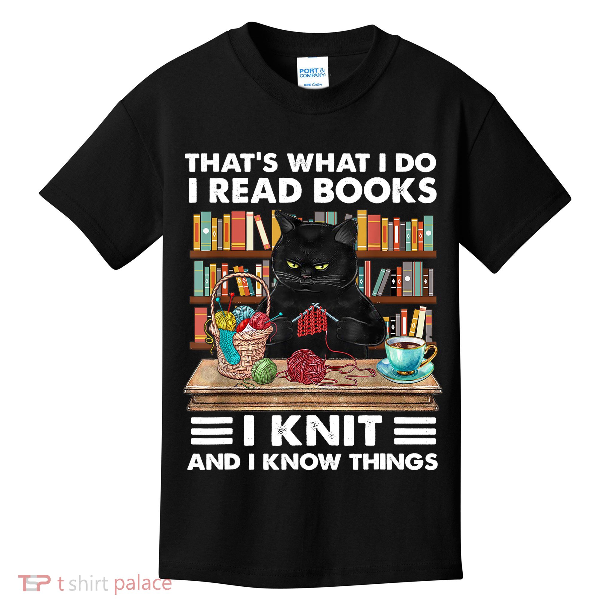 That What I Do I Read Books I Knit A Funny Cat Knitting Gift Kids T-Shirt