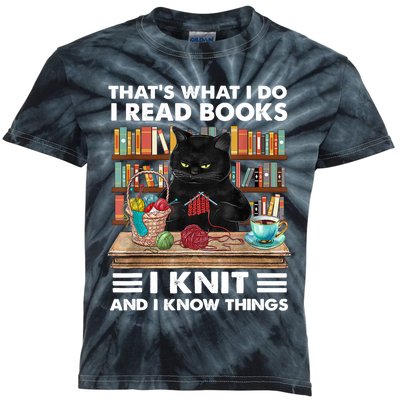 That What I Do I Read Books I Knit A Funny Cat Knitting Gift Kids Tie-Dye T-Shirt