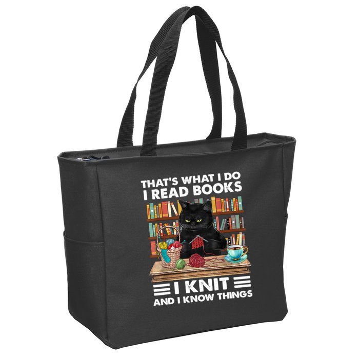 That What I Do I Read Books I Knit A Funny Cat Knitting Gift Zip Tote Bag
