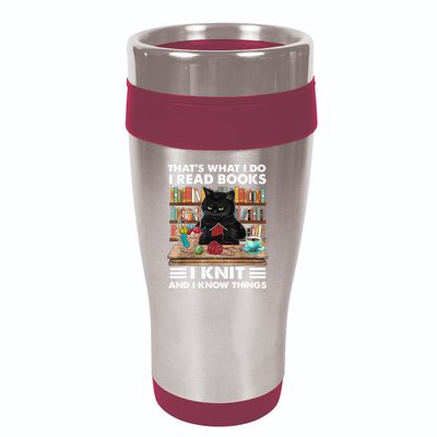 That What I Do I Read Books I Knit A Funny Cat Knitting Gift 16oz Travel Tumbler