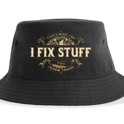 That's What I Do I Fix Stuff And I Build Things Funny Saying Sustainable Bucket Hat