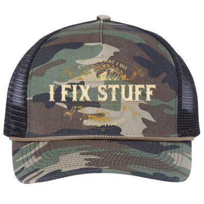 That's What I Do I Fix Stuff And I Build Things Funny Saying Retro Rope Trucker Hat Cap