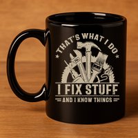 That's What I Do I Fix Stuff And I Know Things Funny Saying 11oz C Handle Ceramic Mug