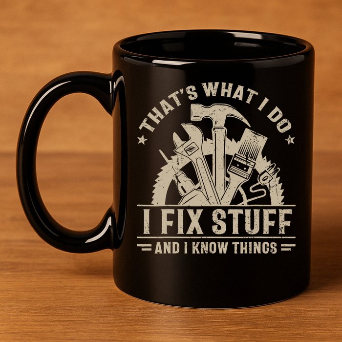 That's What I Do I Fix Stuff And I Know Things Funny Saying 11oz C Handle Ceramic Mug
