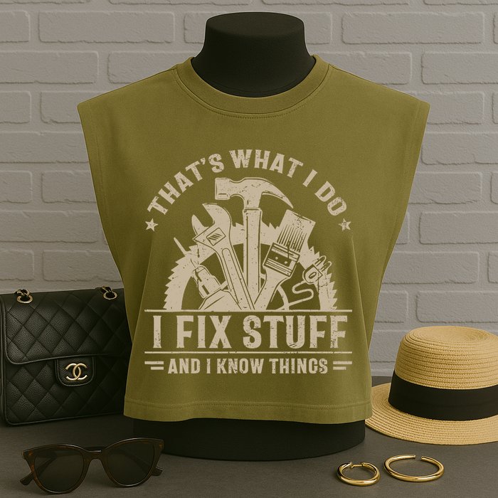 That's What I Do I Fix Stuff And I Know Things Funny Saying Garment-Dyed Women's Muscle Tee