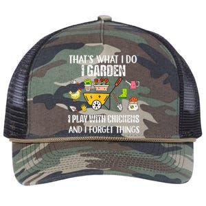 Thats What I Do I Garden I Play With Chickens Forget Things Retro Rope Trucker Hat Cap