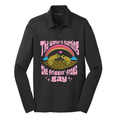 The Water Is Turning The Friggin Frogs Gay Frog Bi Pride Silk Touch Performance Long Sleeve Polo