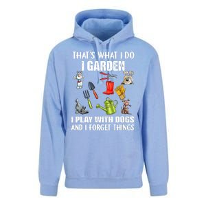 Thats What I Do I Garden I Play With Dogs And I Forget Unisex Surf Hoodie