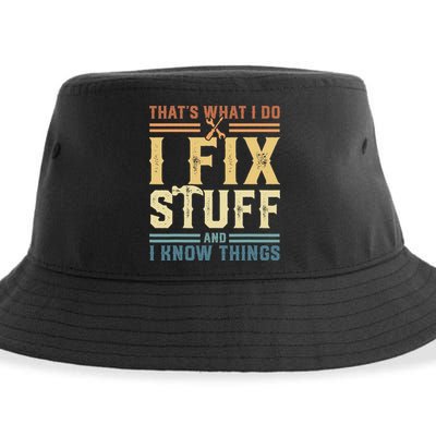 That's What I Do I Fix Stuff And I Know Things Retro Vintage Sustainable Bucket Hat