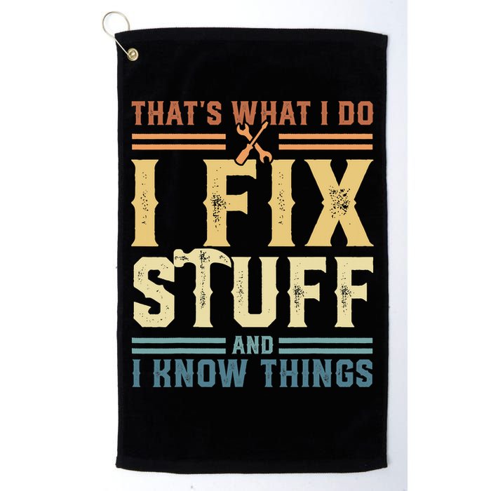 That's What I Do I Fix Stuff And I Know Things Retro Vintage Golf Towel