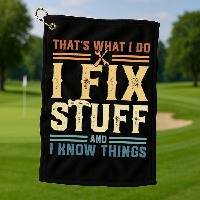 That's What I Do I Fix Stuff And I Know Things Retro Vintage Golf Towel