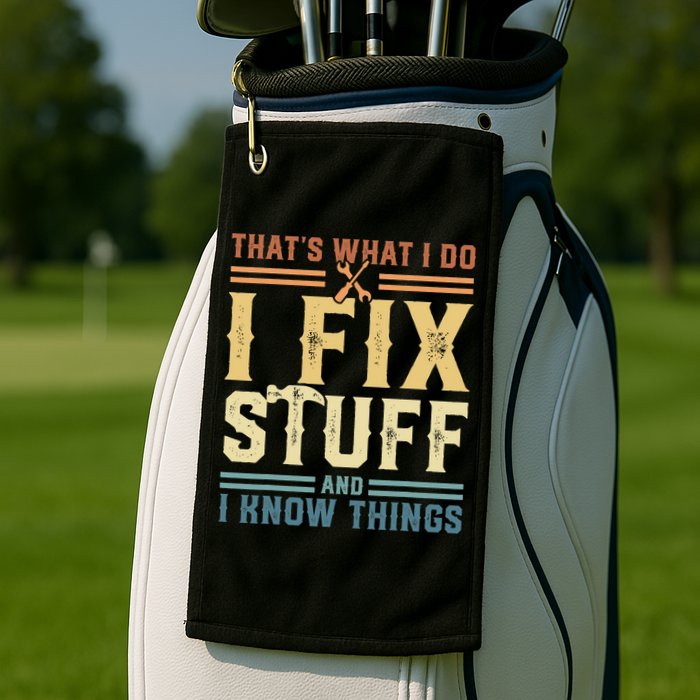That's What I Do I Fix Stuff And I Know Things Retro Vintage Golf Towel