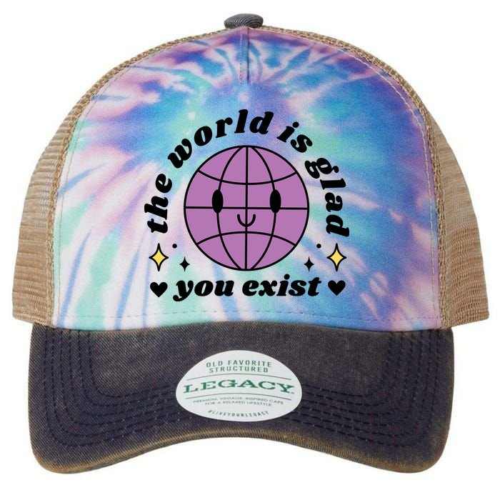 The World Is Glad You Exist Mental Health Legacy Tie Dye Trucker Hat