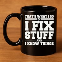 That's What I Do I Fix Stuff And I Know Things Funny Saying 11oz C Handle Ceramic Mug