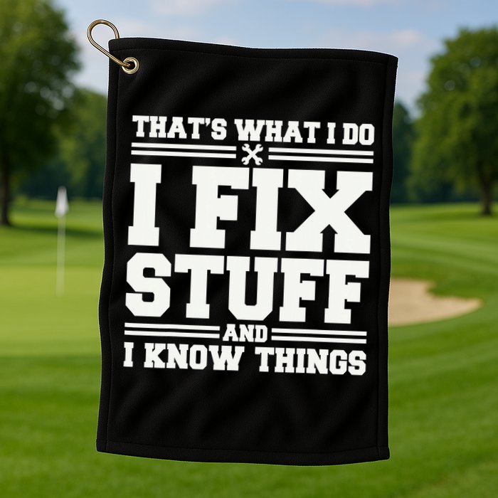 That's What I Do I Fix Stuff And I Know Things Funny Saying Golf Towel