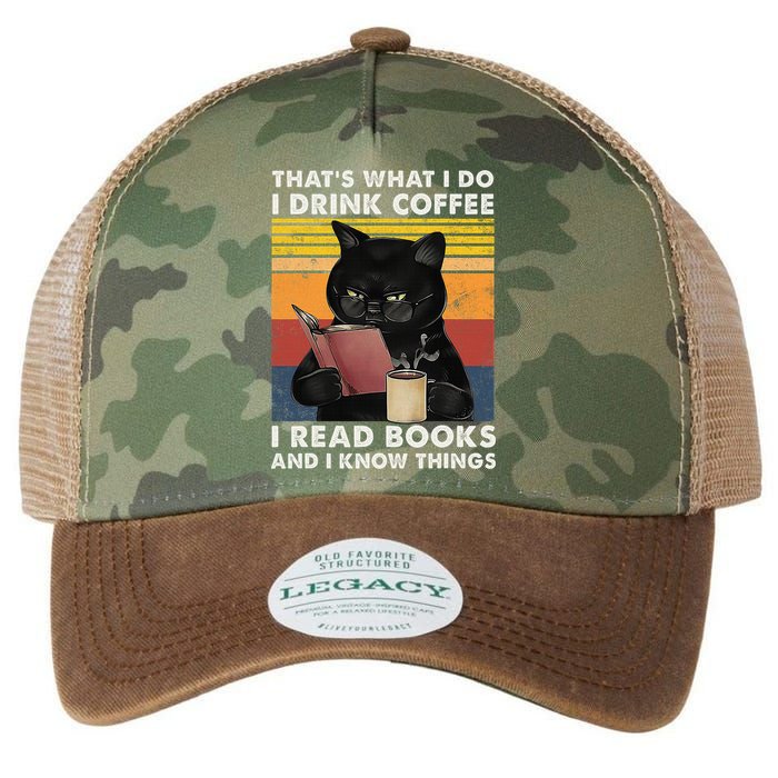 That's What I Do I Drink Coffee I Read Books Retro Black Cat Legacy Tie Dye Trucker Hat