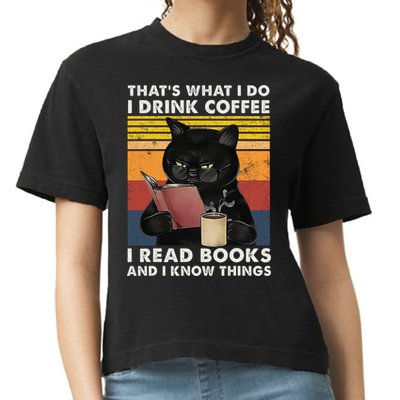 That's What I Do I Drink Coffee I Read Books Retro Black Cat Comfort Colors Boxy T-Shirt