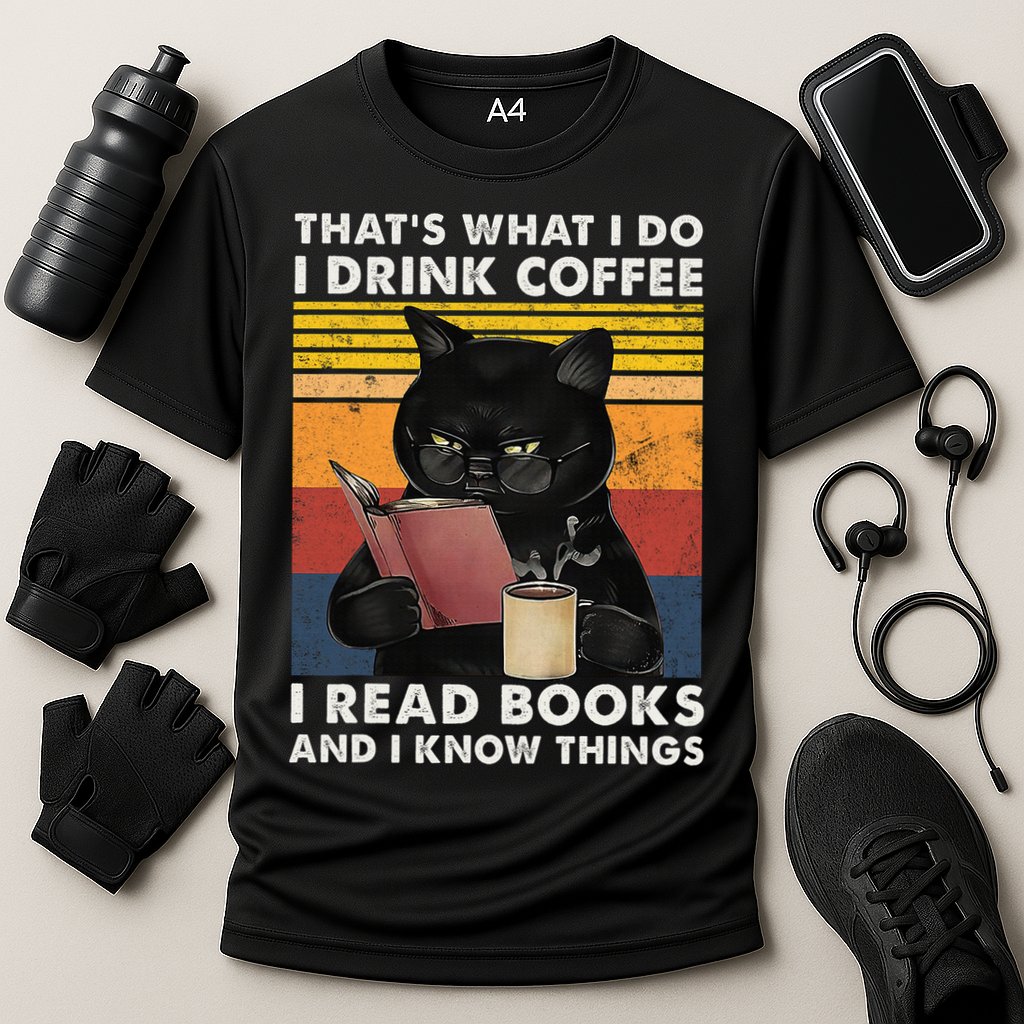 That's What I Do I Drink Coffee I Read Books Retro Black Cat Performance Shirt
