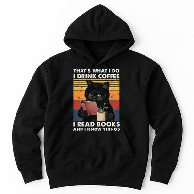 That's What I Do I Drink Coffee I Read Books Retro Black Cat Hoodie