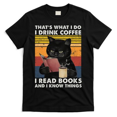 That's What I Do I Drink Coffee I Read Books Retro Black Cat T-Shirt