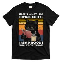 That's What I Do I Drink Coffee I Read Books Retro Black Cat T-Shirt
